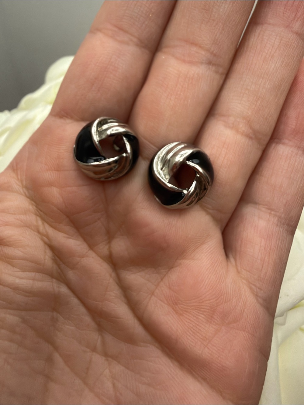 Silver & Black Knot Stud Earrings - Women's Fashion Jewelry